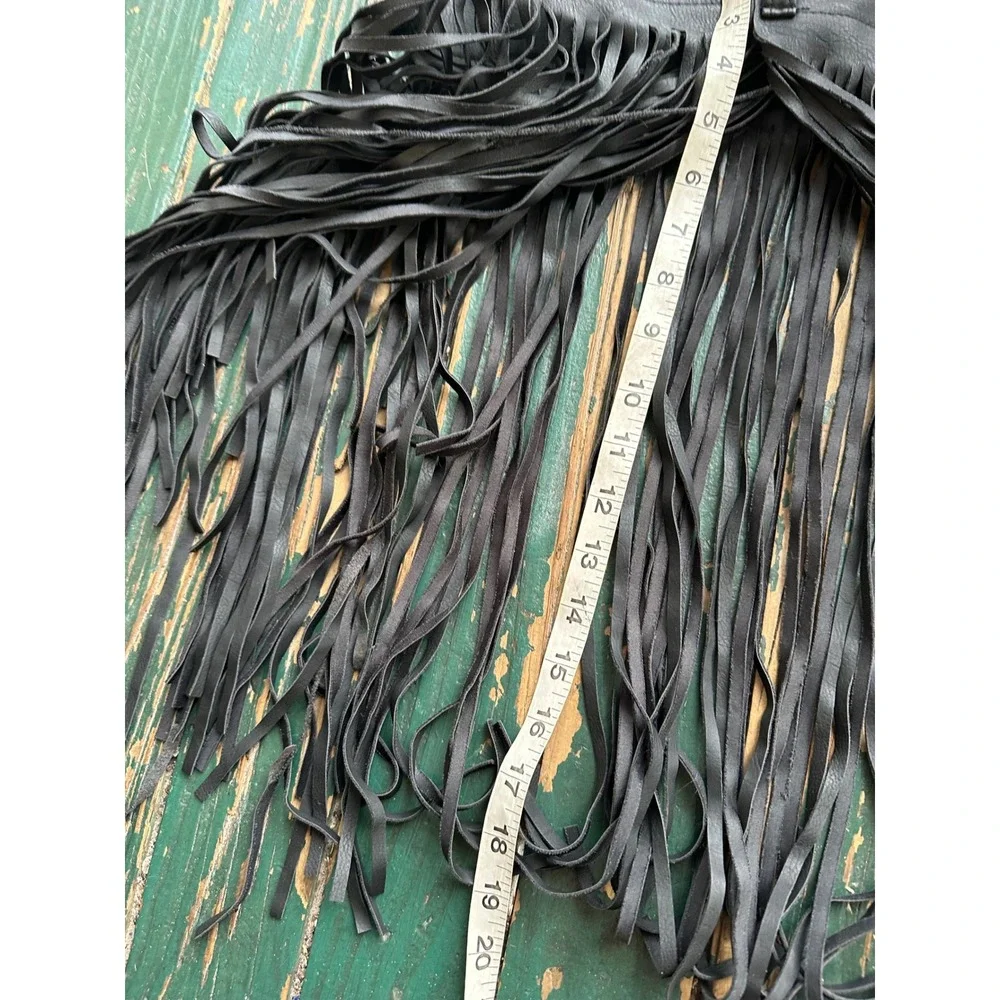 Black Faux Leather Long Fringe Tassel Statement Belt PB-6410 Western Boho